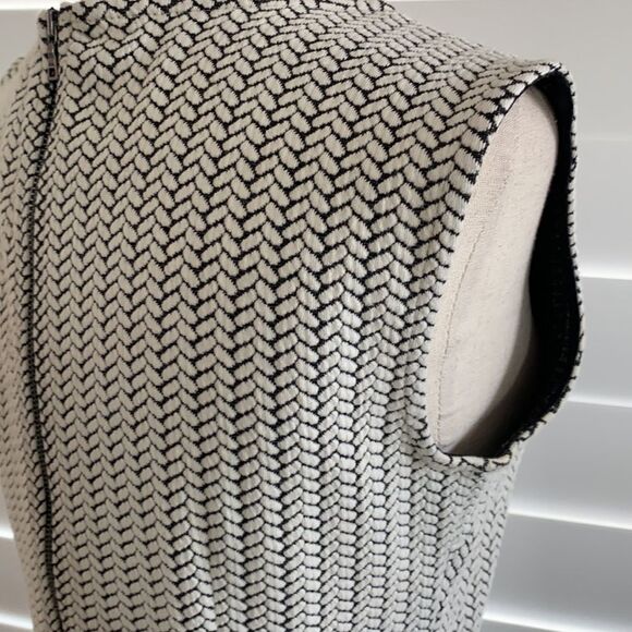 Sz 2 Tall Ann Taylor LOFT chevron cream & charcoal sheath dress - Picture 5 of 12